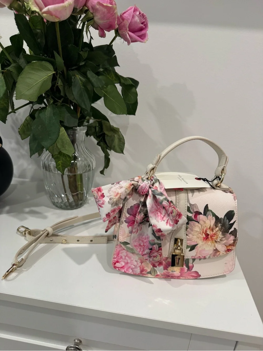New w/Tags Ted Baker Floral Top-Handle Satchel in Blush and Pink